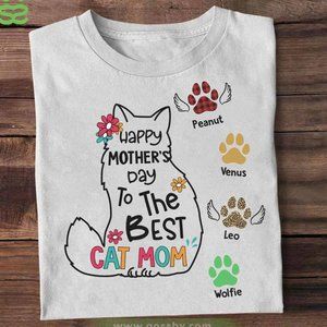 Personalized Name Cat Mom T-Shirt, Happy Mother's Day To The Best Cat Mom